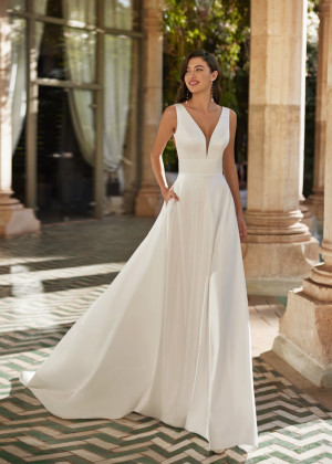 Ivory Satin Corset Back Simple Wedding Dress With Pockets